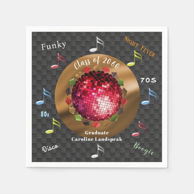 Serviette En Papier Night Fever Disco Words & Disco Ball Graduation (Devant)
