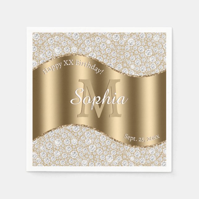 Serviette En Papier N'Importe Quel Âge Anniversaire, Diamants, Lg Mono (Devant)