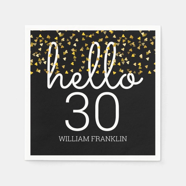 Serviette En Papier N'importe quel Age Gold Coeurs Bonjour Anniversair (Devant)