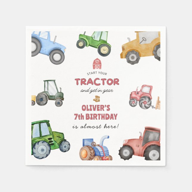 Serviette En Papier N'importe quel âge Jour de tracteur aquarelle (Devant)