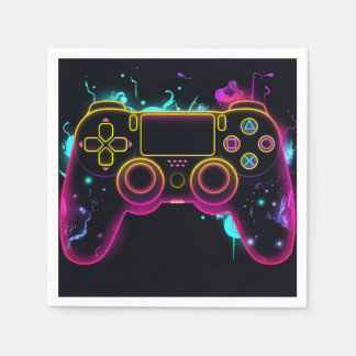 Serviette En Papier Niveau de jeu vidéo sur Gamer Neon Anniversaire