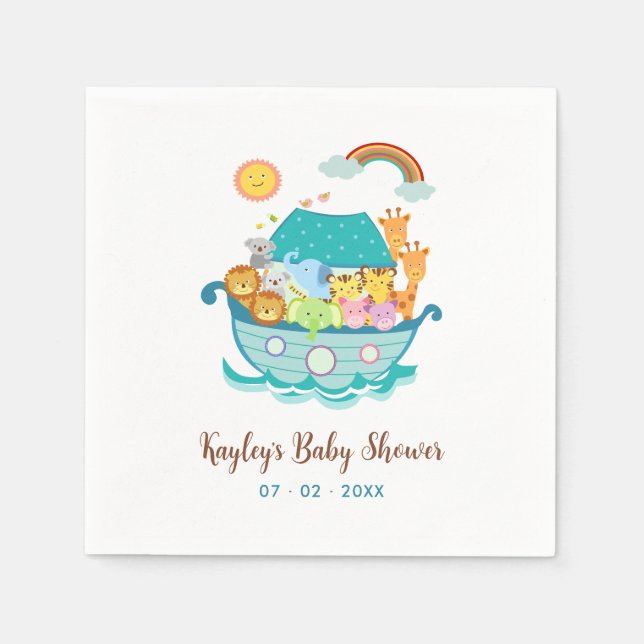 Serviette En Papier Noahs Ark Baby shower Baptême 1er Anniversaire ser (Devant)
