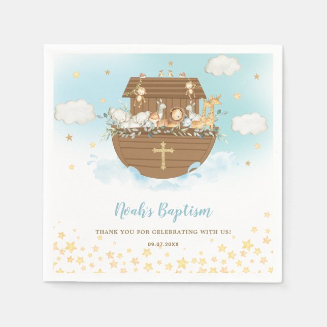 Serviette En Papier Noah's Ark Cute Animaux Garçon Baptême Christening (Devant)