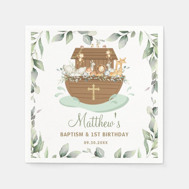 Serviette En Papier Noah's Ark Greenery Baby shower 1er anniversaire (Devant)