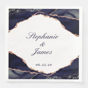 Serviette En Papier Noces Agate Navy Rose Or Élégant
