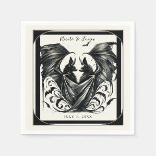 Serviette En Papier Noces Chauves-Souris Gothiques Argent Crème Noire