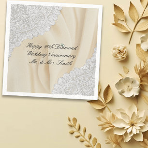 Serviette En Papier Noces de diamant 60 ans de mariage Faux satin + de