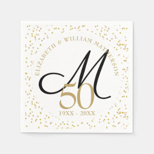 Serviette En Papier Noces d'or avec poussière d'or et monogramme
