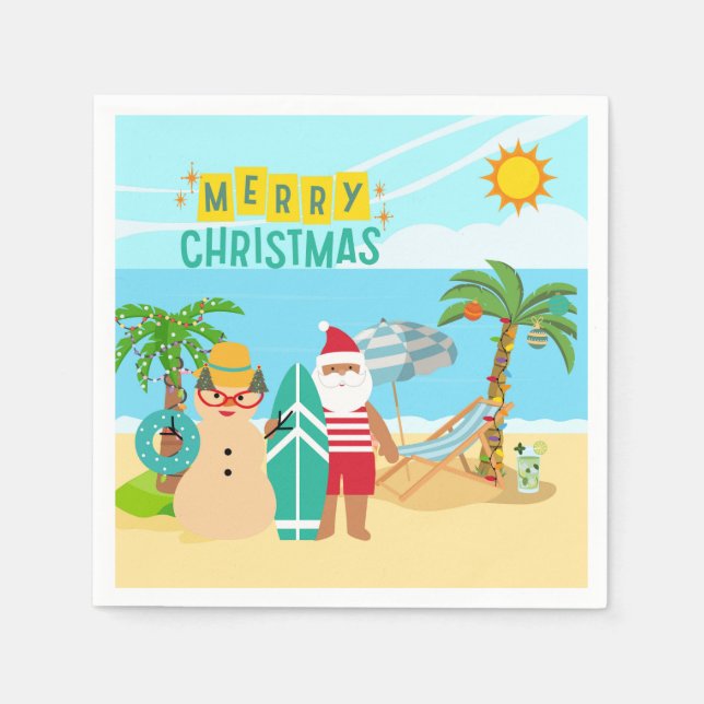 Serviette En Papier Noël à père Noël Beach (Devant)