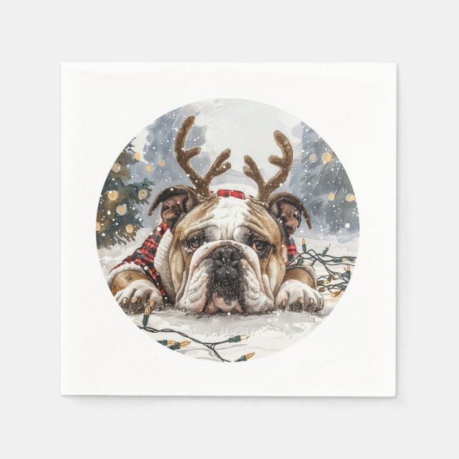 Serviette En Papier Noël anglais Bulldog Reindeer (Devant)
