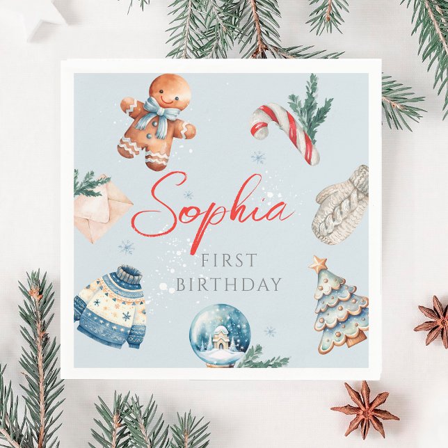 Serviette En Papier Noël Aquarelle hiver Première fête d'anniversaire (Créateur téléchargé)