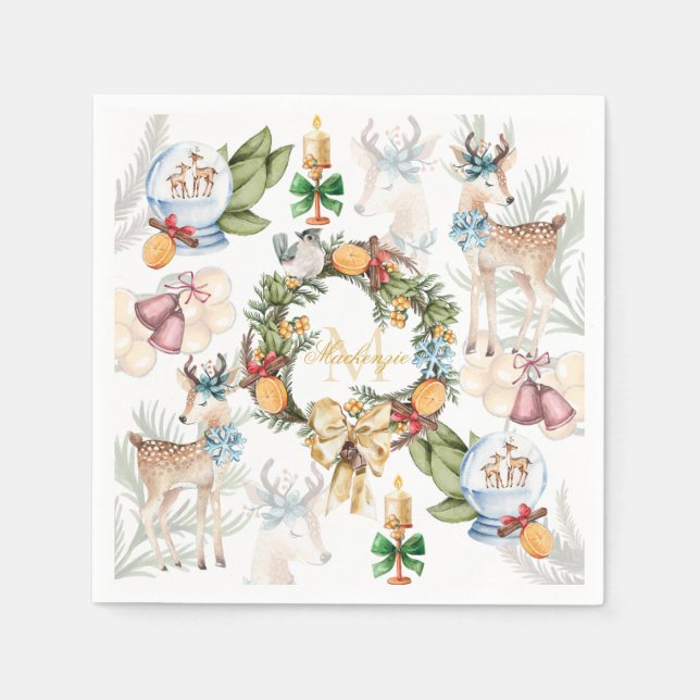 Serviette En Papier Noël aquarelle personnalisé (Devant)