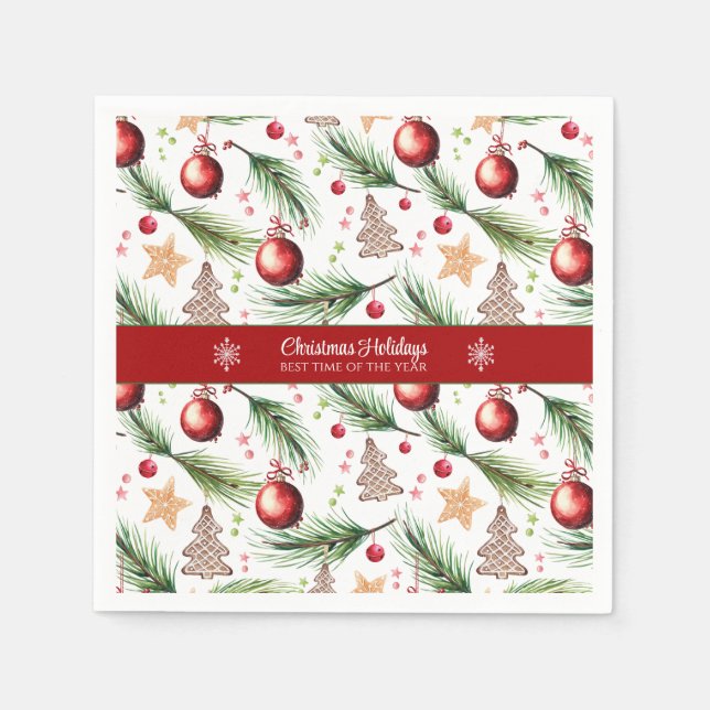 Serviette En Papier Noël Aquarelle Vacances Décoration Motif (Devant)