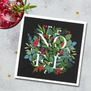 Serviette En Papier NOEL Berries Verdure à Noël noir