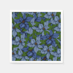Serviette En Papier Noel Bleu et Violet Poinsettias