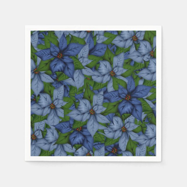 Serviette En Papier Noel Bleu et Violet Poinsettias (Devant)
