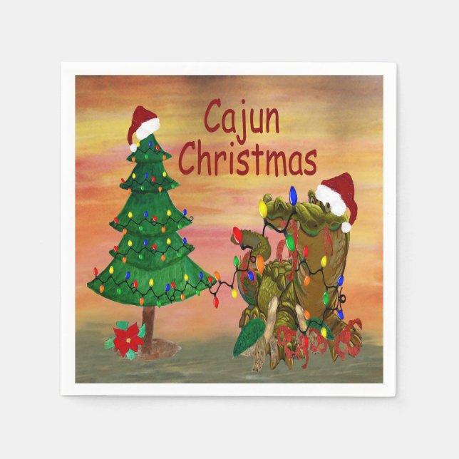 Serviette En Papier Noël Cajun sur les serviettes de la fête bayou (Devant)