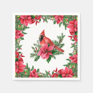Serviette En Papier Noël Cardinal Rouge Poinsettia