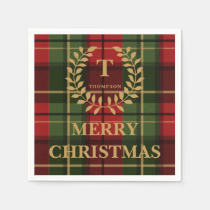 Serviette En Papier Noël carreaux rouge et vert personnalisé avec mono