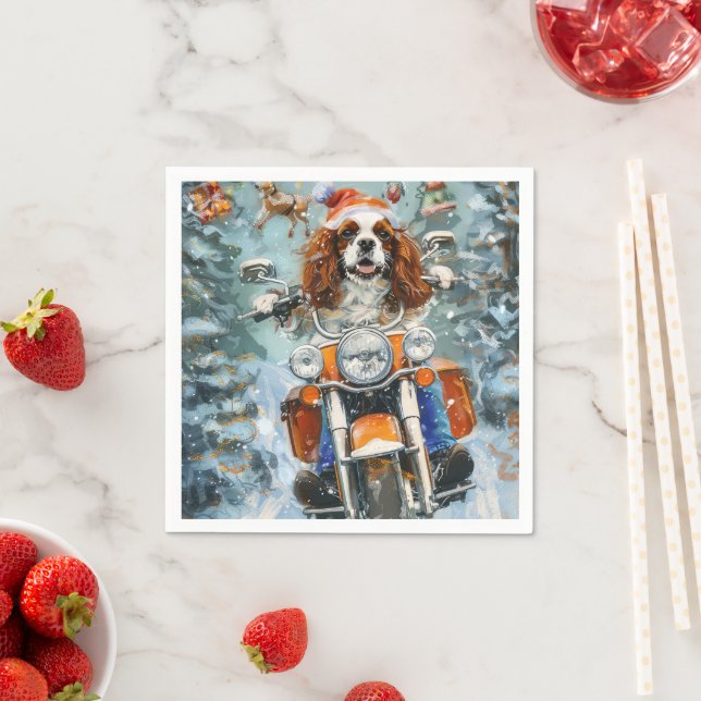 Serviette En Papier Noël Cavalier King Charles Spaniel (En situation)