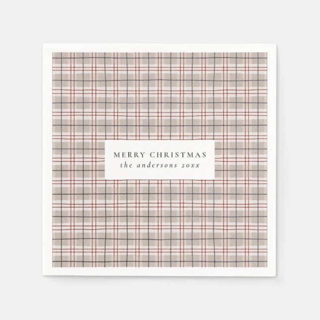 Serviette En Papier Noël Classique Tartan Beige Plaid (Devant)