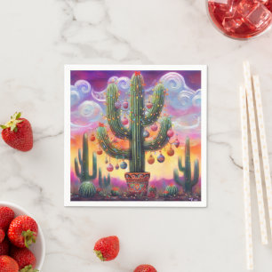 Serviette En Papier Noël dans le désert Sud-Ouest Saguaro Cactus