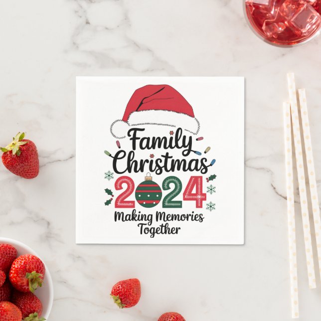 Serviette En Papier Noël de famille 2024 Rassembler les souvenirs (En situation)