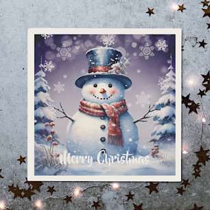Serviette En Papier Noël de la forêt d'hiver   Pourpre