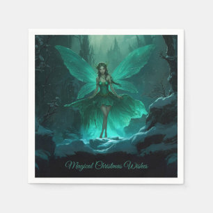 Serviette En Papier Noël de la forêt d'hiver verte enchantée