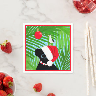 Serviette En Papier Noël de la mouette de Père Noël noire tropicale