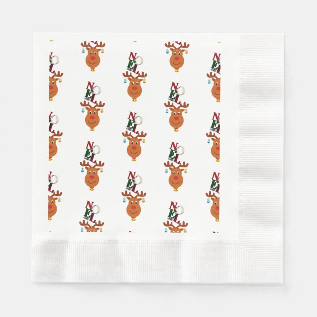 Serviette En Papier Noel Deer Bells Bauble Rudolf Snowflakes Noël (Devant)