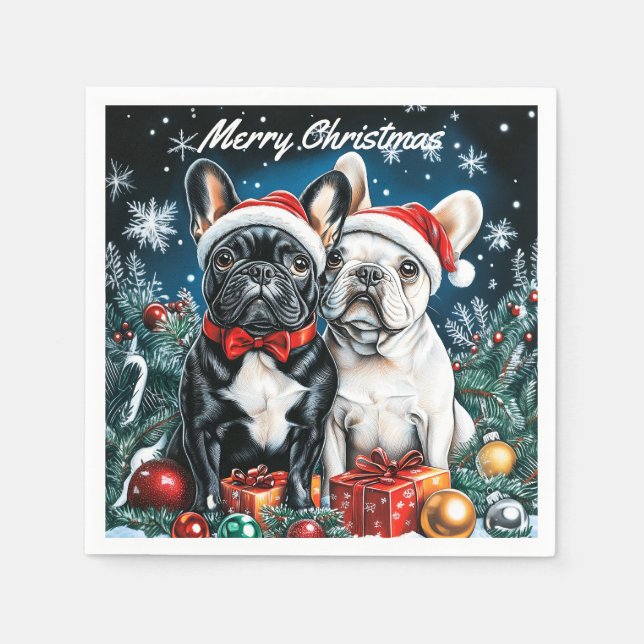 Serviette En Papier Noël des Bulldogs français (Devant)