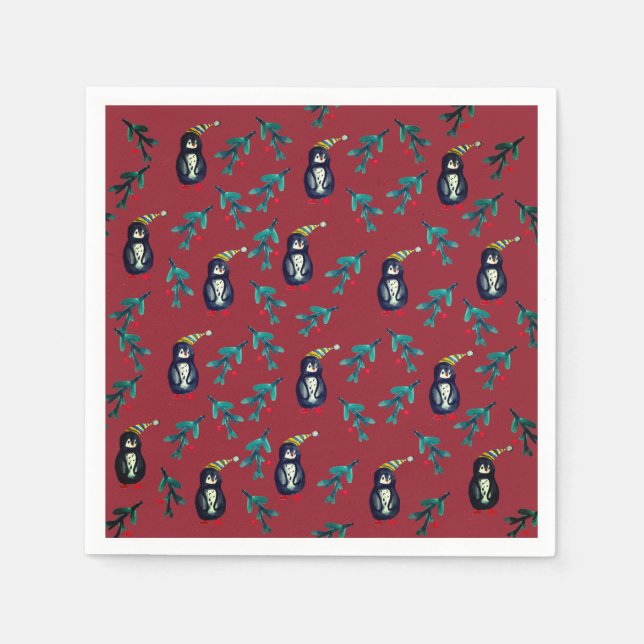 Serviette En Papier Noël des pingouins (Devant)