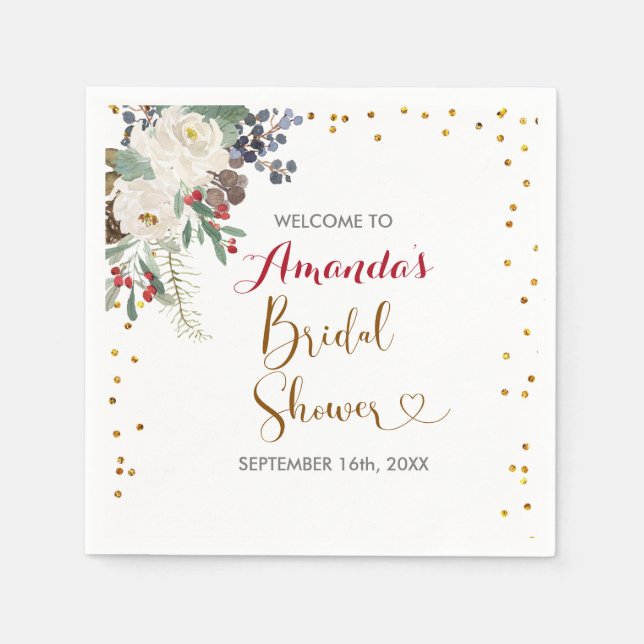 Serviette En Papier Noël d'hiver Floral douche nuptiale Napkin (Devant)