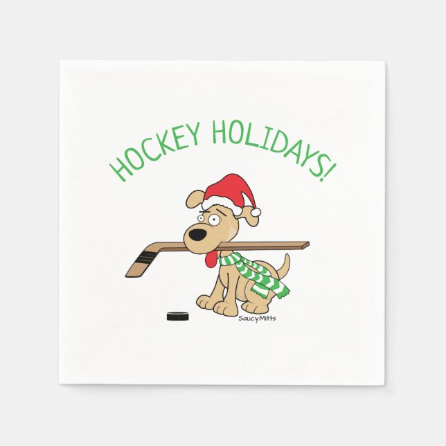 Serviette En Papier Noël du chien de hockey (Devant)