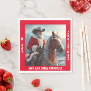 Serviette En Papier Noël du Père Noël occidental à cheval