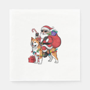 Serviette En Papier Noël Éclairage Père Noël équitation Shiba Inu Chie