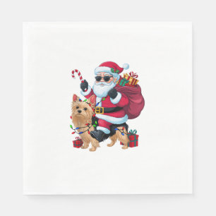 Serviette En Papier Noël Éclairage Père Noël équitation Yorkie Chien N