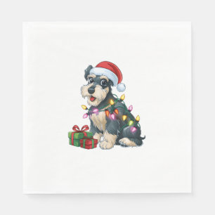 Serviette En Papier Noël Éclairage Santa Hat Schnauzer Chien Noël