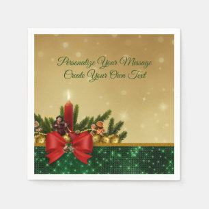 Serviette En Papier Noël élégant Fêtes de fin d'année Holly, Arc et Bo