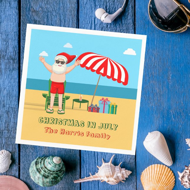 Serviette En Papier Noël en juillet Été Fête de la plage de Santa Clau (Créateur téléchargé)
