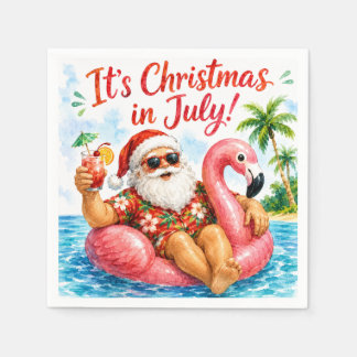 Serviette En Papier Noël en juillet Santa Flamingo Hawaïen Amusant