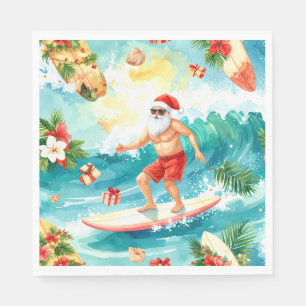 Serviette En Papier Noël en surf à Hawaï avec le Père Noël 