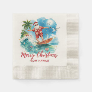 Serviette En Papier Noël en surf à Hawaï avec le Père Noël 