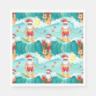 Serviette En Papier Noël en surf à Hawaï avec le Père Noël 