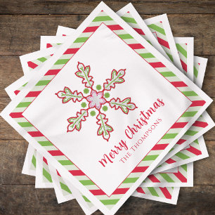 Serviette En Papier Noël Fête Rouge Vert Coloré Flocon de neige