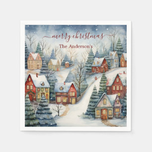 Serviette En Papier Noël Fête Vintage Maisons de neige
