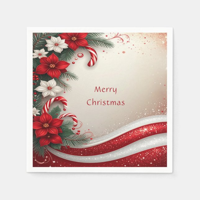 Serviette En Papier Noël Floral Sucres de canne Vacances Napkin (Devant)