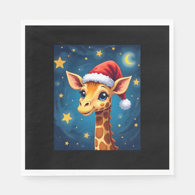Serviette En Papier Noël Giraffe Santa Hat Starry Nuit Fête L (Devant)