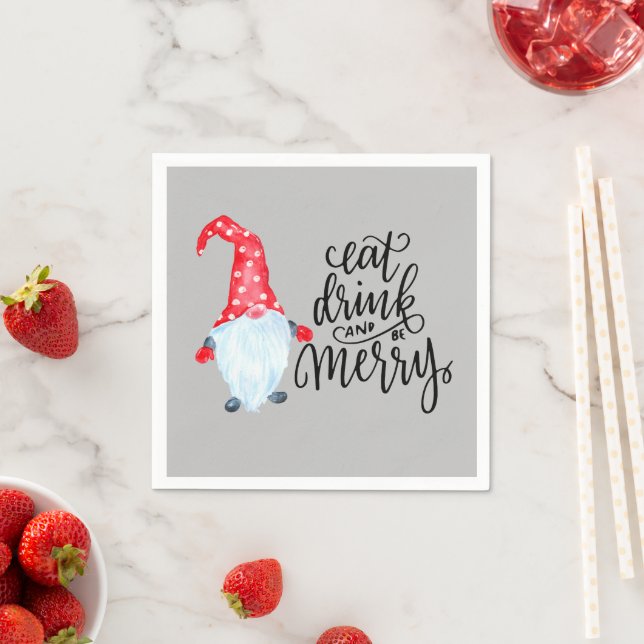 Serviette En Papier Noël Gnome Manger Boire Soyez Joyeux (En situation)